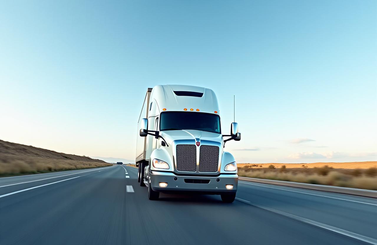 Modern freight truck in transport